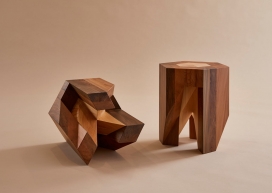 日本谜题-灵感来自TAMEN的实木Yose-gi凳子-受日本传统神道积木拼图设计和技术启发的作品