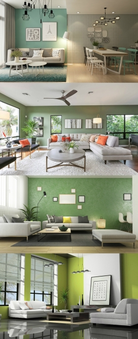 30个华丽的绿色客厅公寓设计