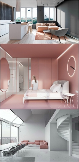 粉红色和灰色搭配的室内设计