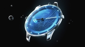 Awake watch-内置日本太阳能运动的蓝色腕表CG视觉效果设计