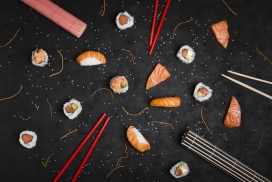 奢华的三文鱼寿司拼图