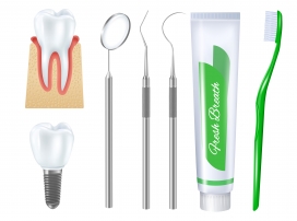 现实牙齿护理工具插图集