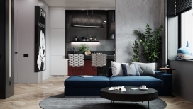 用红色和蓝色提升家居装饰的公寓室内设计