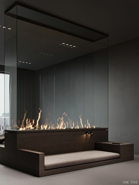 MOKE-俄罗斯120平米带火焰装饰墙的公寓室内设计