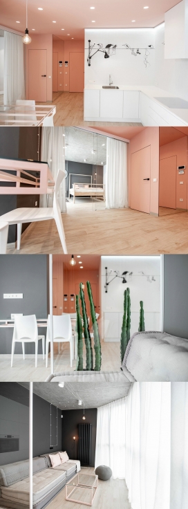 带有酷炫独特设计功能的粉色和灰色居家室内设计
