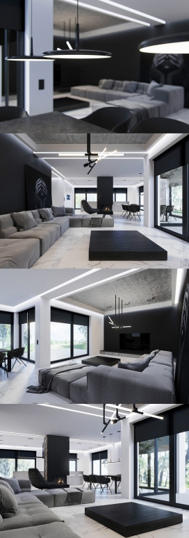 平衡黑白的现代简约主义公寓室内设计