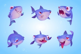凶猛可爱多表情的漫画鲨鱼