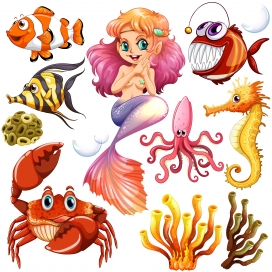 卡通海洋鱼类生物素材下载