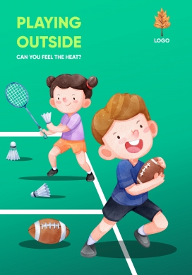 卡通儿童羽毛球训练运动素材下载