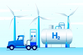 蓝色H2新能源氧气风力发电厂充电桩素材下载