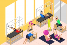 卡通健身房运动健身场景素材下载
