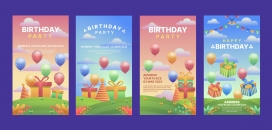 五彩缤纷气球生日设计模板