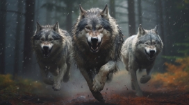 奔跑凶猛的狼群