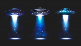 三款蓝色UFO飞蝶飞船素材