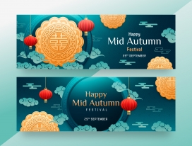 逼真的中国中秋节庆典横幅模板下载