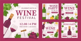 WINE FESTIVAL-葡萄酒节卡通海报素材