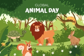 卡通世界动物日庆典平面背景海报