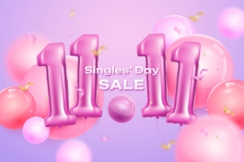 粉红色双11氢气球字体折扣素材