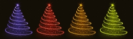 四款五颜六色闪闪发光的圣诞树装饰素材