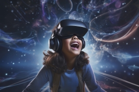 戴VR眼镜发现惊讶的儿童