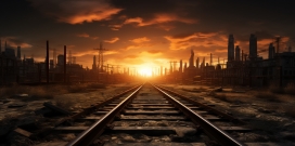 日落下的铁路铁轨图
