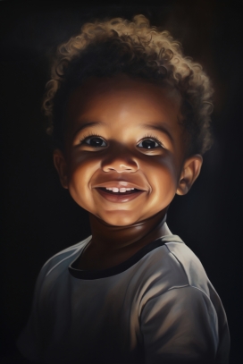 手绘非洲儿童油画