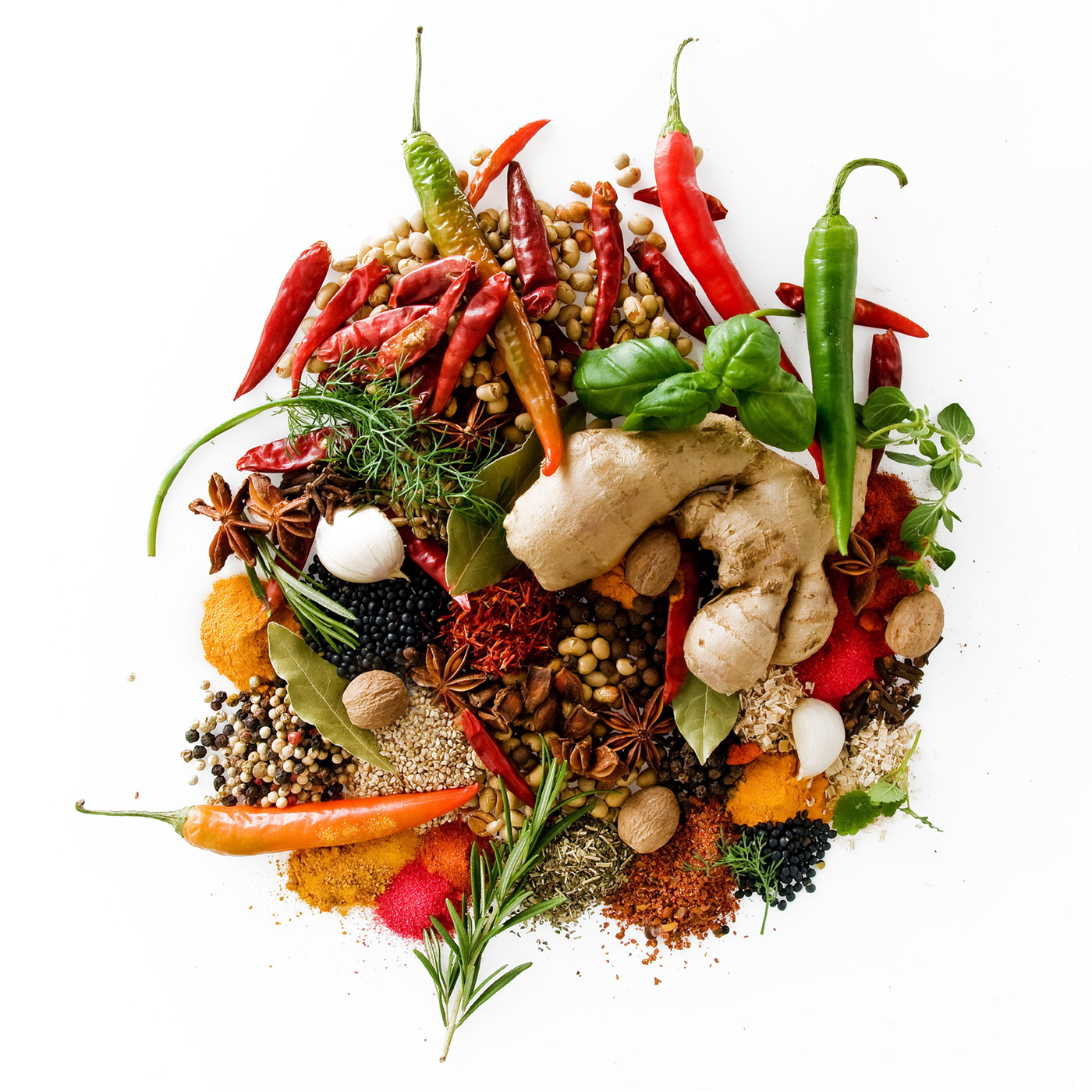 高清晰厨房配菜调料作料清晰图片-辣椒-胡椒-生姜-大蒜-茴香大杂烩