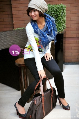 韩国百分之一松紧腰黑色弹力丹宁铅笔裤