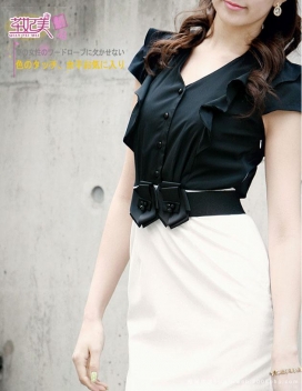 韩国09甜美公主白领雪纺收腰花朵淑女连衣裙