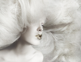 意大利BEAUTY EDITORIAL for GOLD黄金美容社论-白发女人金唇