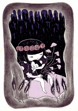 欧美3Girls and a Caveseal可爱卡通插画