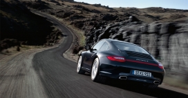 高清：911-carrera-4保时捷黑色极品飞车户外广角摄影