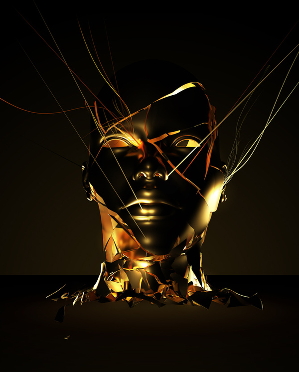 2011面具铜像插画图片