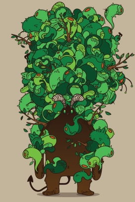 欧美漂亮绿色图案插画