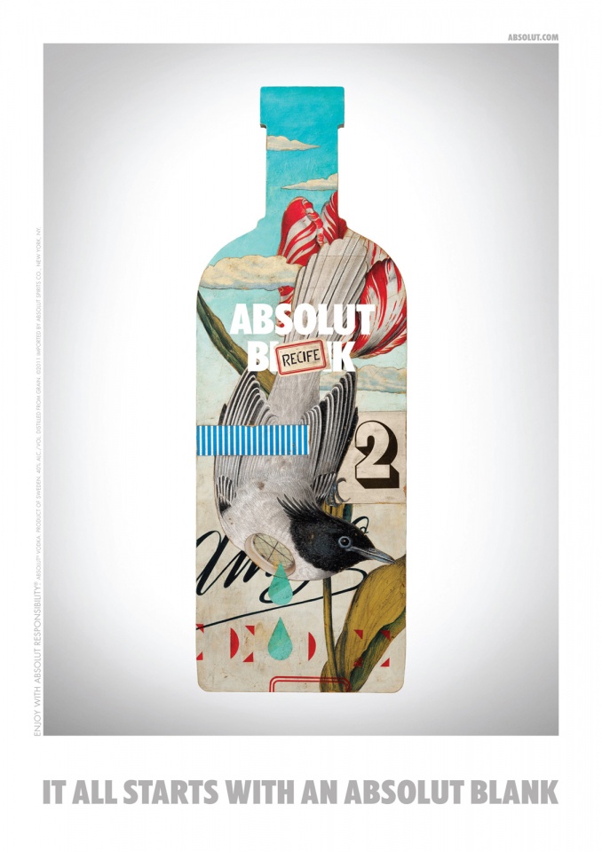 绝对伏特加酒瓶插画平面广告---酷图编号1