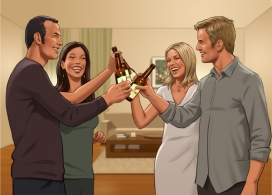 相聚-德国科隆kirill chudinskiy插画师作品-朋友聚餐啤酒