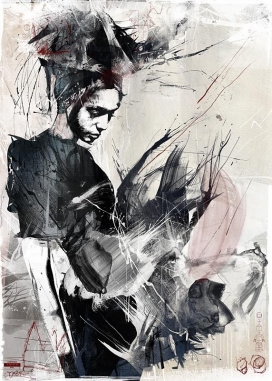 Printed Matter裂痕手绘人像插画-英国金斯布里奇Russ Mills插画师作品