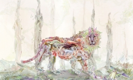 颜色抽象形式猫头鹰与狮子插画-美国插画师Saad Moosajee作品