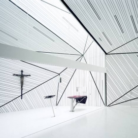 奥地利林茨教堂大厅-单色三角形折叠条纹成面的室内建筑
