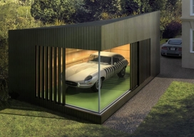 Autospace现代车库-车库变成一个陈列室,像内置的存储选项，双层玻璃窗户墙壁和环境照明，车库可以成为一个重要的建筑