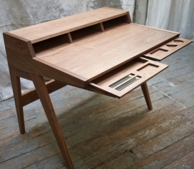 手工制作的美丽干净线条写字台桌子，有趣的形状雕刻-Phloem家居工业设计师作品