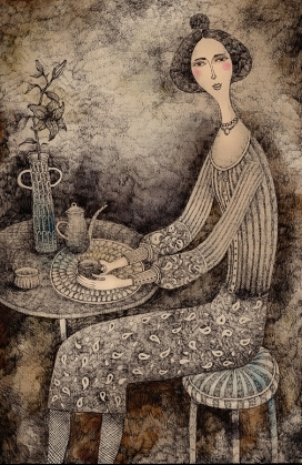 早晨-俄罗斯Elina Zolotareva插画师作品-Сoffee morning / april