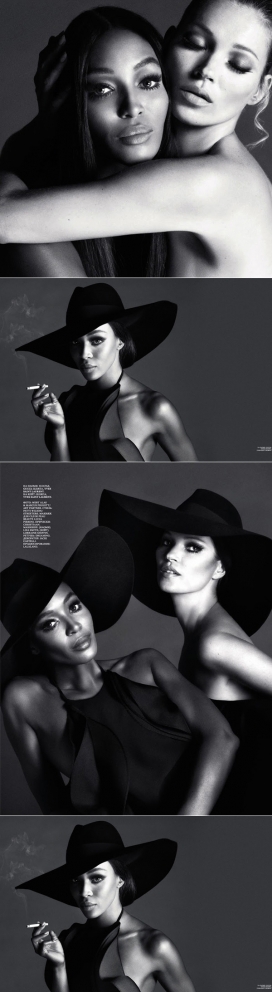 超级明星纳奥米・坎贝尔和凯特・莫斯时尚黑白人像