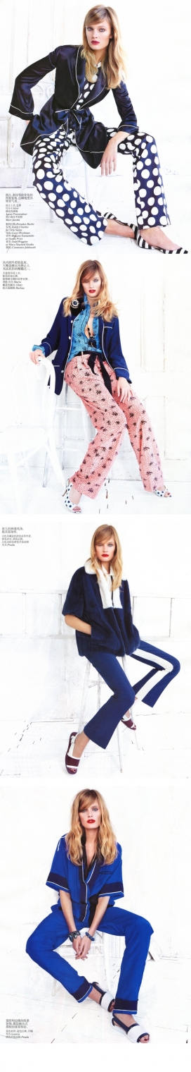 康斯坦斯雅布隆斯基-女士大睡衣时装摄影秀-轻松优雅的圆点，大胆的条纹图案