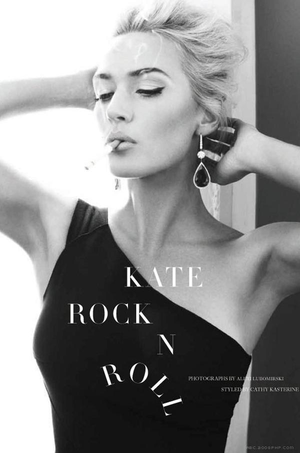 摇滚乐明星凯特・温斯莱特的黑白人像-美丽的金发女郎以黑白色为4月版的英国时尚芭莎做封面---酷图编号5