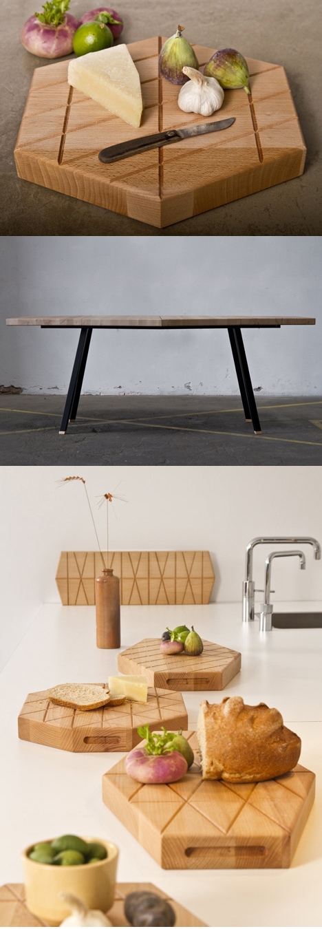 雕刻成的菱形网格木制砧板-荷兰Daphna Laurens二人设计组合家居设计师作品图片