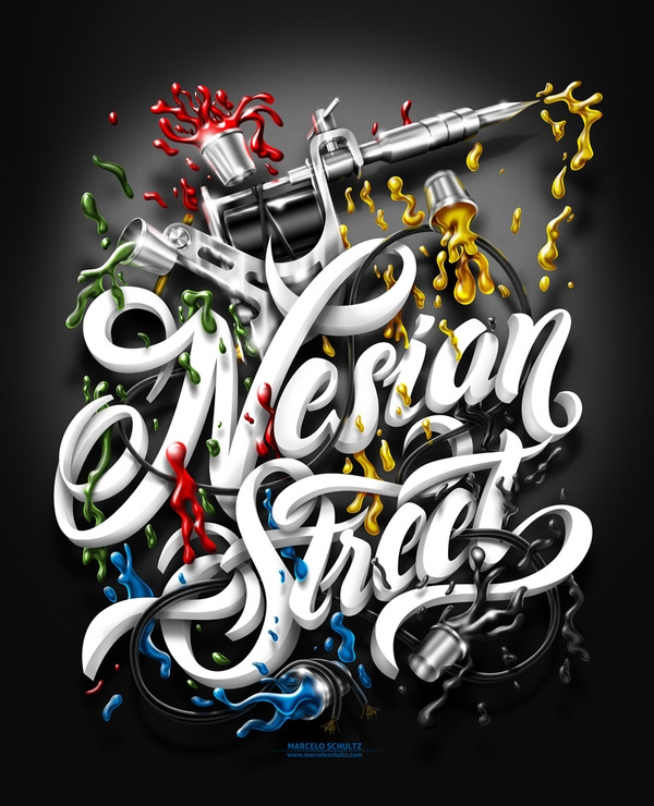 Nesian街立体字母插画T恤设计图片