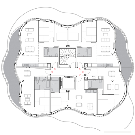 11个形状不规则带两侧阳台的蒙彼利埃花园公寓楼建筑-伦敦farshid