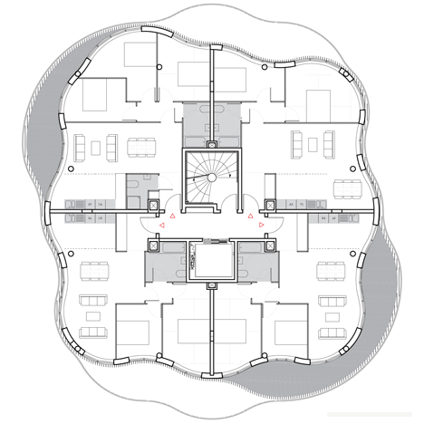 11个形状不规则带两侧阳台的蒙彼利埃花园公寓楼建筑-伦敦farshid