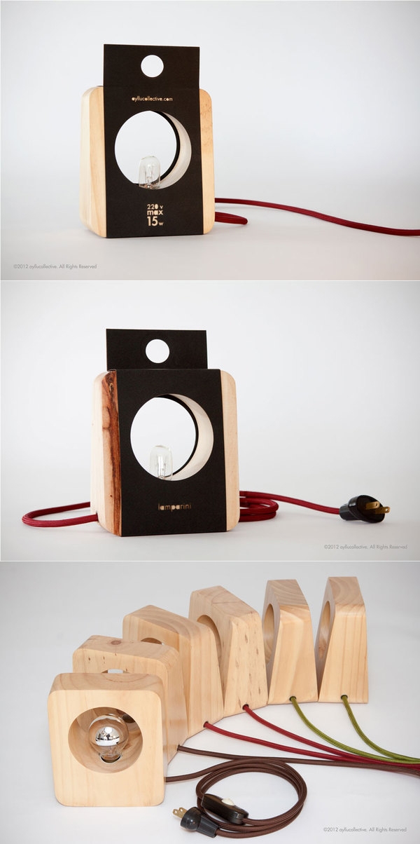 Lamparini手工松木灯-电缆颜色有棕色,酒红色和绿色图片